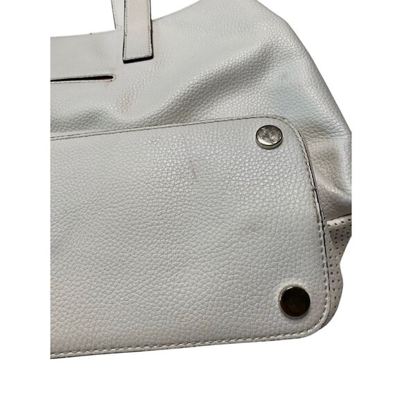 Tahari White Faux Leather Perforated Tote Bag Shoulder Handbag Pebbled Textured - Picture 6 of 13